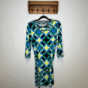 Banana Republic Womens Geometric Print 34 Sleeve Tie‎ Waist Dress Size L